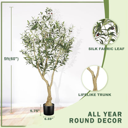 LYERSE Olive Trees Artificial Indoor - Faux Olive Tree 7ft with Large Olive Branches and Lifelike Fruits - Fake Olive Tree for Modern Home Office House Living Room Decor