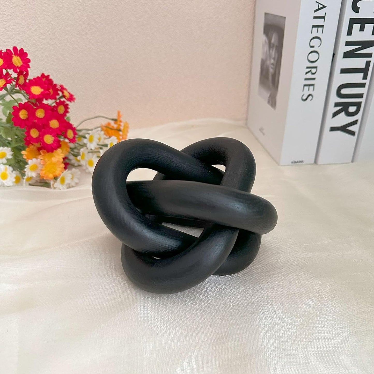 3-Link Wood Chain Link Coffee Table Decor, White Wooden Knot Decor for Coffee Table Farmhouse Decortive for Home Boho Modern Shelf Decortion(White)