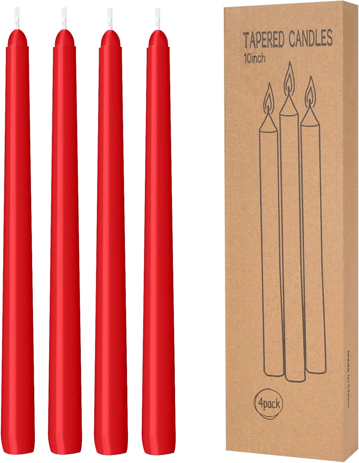 4 Pack Ivory Taper Candles - Taper Candles 10 Inch Dripless, Smokeless & Unscented - 8 Hours Long Burning - Hand Poured Tall Candlesticks - Ideal for Weddings, Dinner Parties, and Home Decor