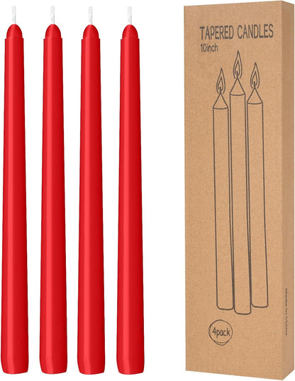 4 Pack Ivory Taper Candles - Taper Candles 10 Inch Dripless, Smokeless & Unscented - 8 Hours Long Burning - Hand Poured Tall Candlesticks - Ideal for Weddings, Dinner Parties, and Home Decor