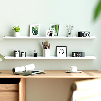 White Floating Shelves for Wall Decor, Wall Mounted Wood Storage Shelf for Bedroom, Living Room, Bathroom, Kitchen, Nursery, Display Picture Ledge Shelf with Lip Set of 2-14 Inches, White