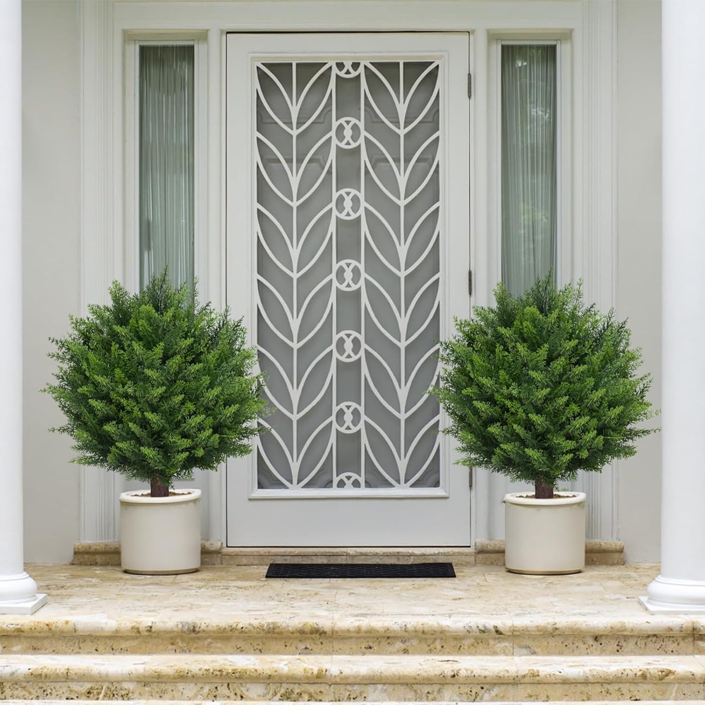 AOKIIE 6FT Artificial Topiary Cedar Plants Outdoor, Faux Pine Trees UV Resistant and Potted, 72 Inch Tall Fake Shrubs Evergreen for Front Porch Decor Set of 2