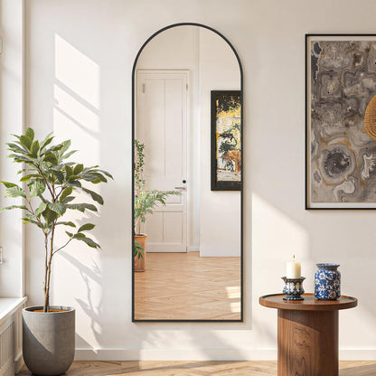 Mirror Full Length 64"x21" Full Body Floor Mirror with Stand, Shatterproof Glass, Aluminum Alloy Frame, Free Standing Wall Mounted or Leaning Arched Mirrors for Bedroom Living Room Entryway
