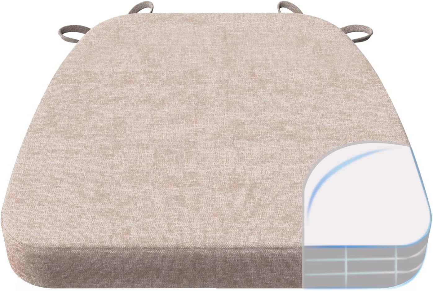 AAAAAcessories D-Shaped Chair Cushions, 2" Thick Dining Chair Pads with Ties and Removable, Machine-Washable Cover, 17" x 16", Set of 4, Oatmeal Beige - Colors B