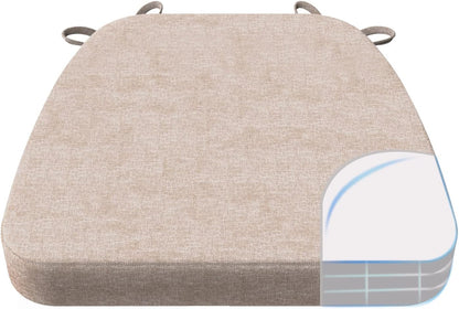AAAAAcessories D-Shaped Chair Cushions, 2" Thick Dining Chair Pads with Ties and Removable, Machine-Washable Cover, 17" x 16", Set of 4, Oatmeal Beige - Colors B