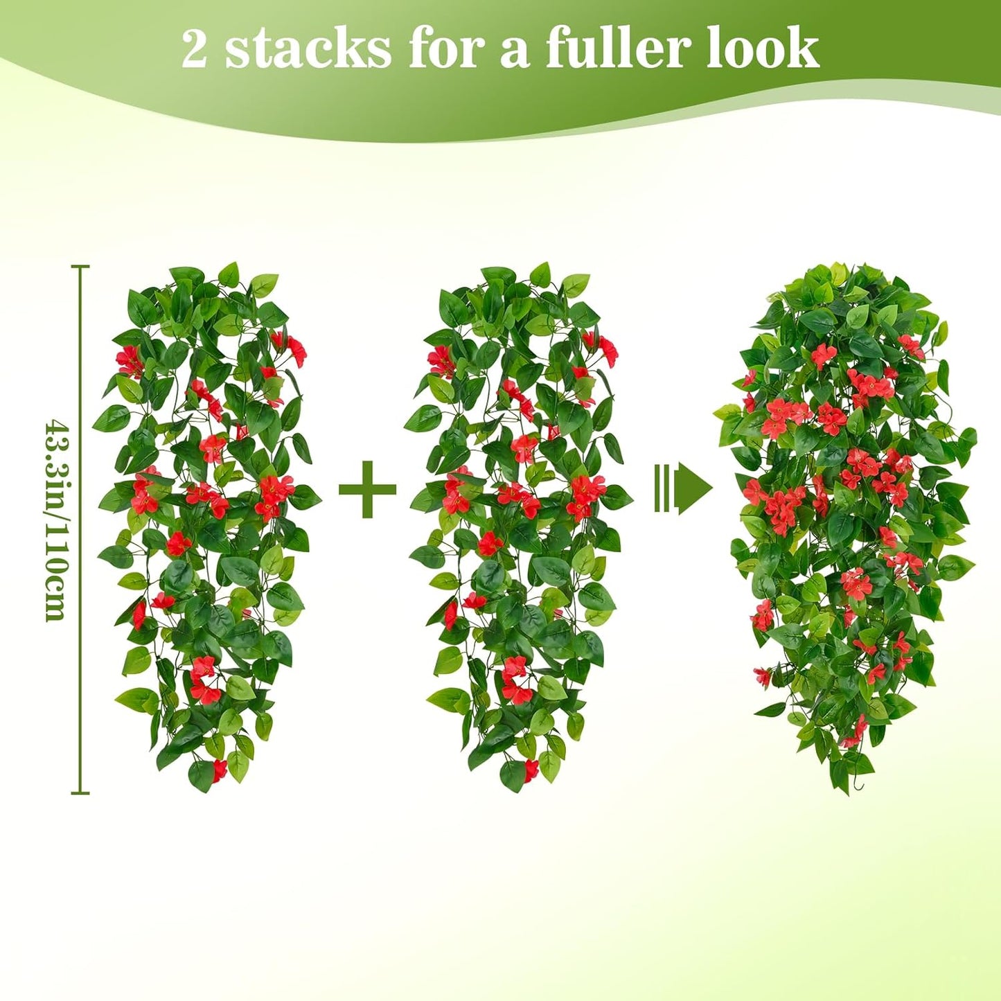 BLEUM CADE Fake Hanging Plants, 2pcs Artificial Pothos Vines Greenery for Wall Home Living Room Office Indoor Outdoor Decor (No Baskets)