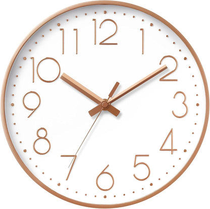 DAXSMY Wall Clock - 8 Inch Silent Non-Ticking Modern 3D Wall Clocks Battery Operated - Decorative Clock for Kitchen, Home Office, Bathroom, Bedroom(Rose Gold)