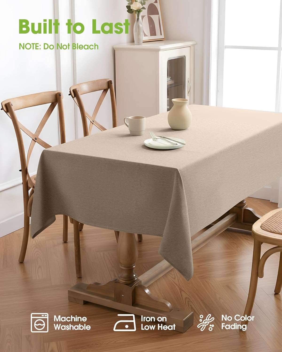 Pureegg Rectangle Linen Tablecloth Waterproof & Stain Resistant, Wrinkle-Free Table Cloth Adds Elegance and Protection, Ideal for Dining, Party, Wedding and Outdoor, 52 x 70 Inch, Sage Green