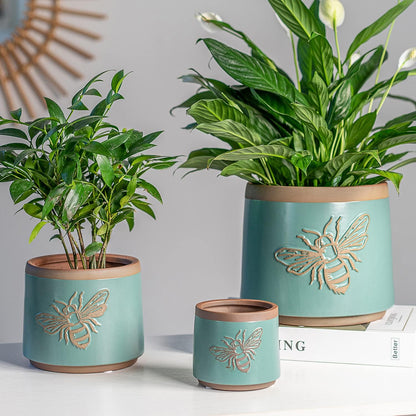 YBX 8 Inch + 6 Inch Ceramic Plant Pots, Succulent Flower Pots with Drainage Holes, Terracotta Planters for Indoor Plants, White&Terracotta (Garden)