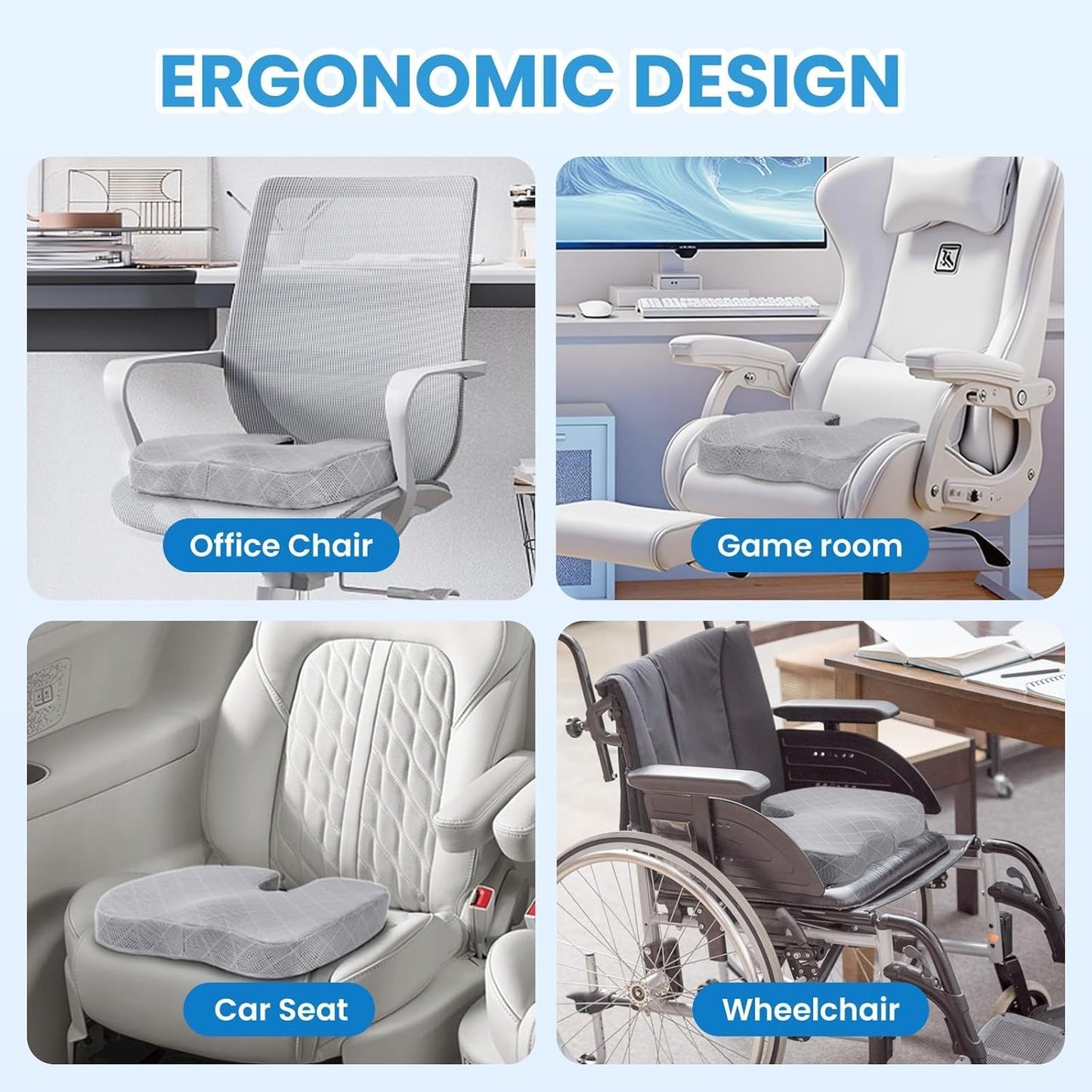 TushGuard Seat Cushion - Memory Foam Cushion for Office Chair, Car Seat, Airplane, Bleacher - Sciatica & Hip & Coccyx Pain Relief Desk Chair Cushion for Long Sitting Office Workers, Car Drivers