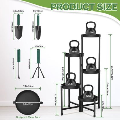 iDavosic.ly Plant Stand Indoor Outdoor, 5 Tier Corner Metal Flower Display Holder Shelf, Folding Tall Orchid Rack for Patio Balcony Porch Garden Living Room House, Black