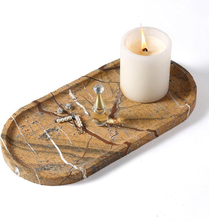 Koville Italian Travertine Tray, 12"x6" Vanity Decorative Marble Tray for Countertop, Catchall Tray for Perfume, Candles, Jewelry Dish Tray