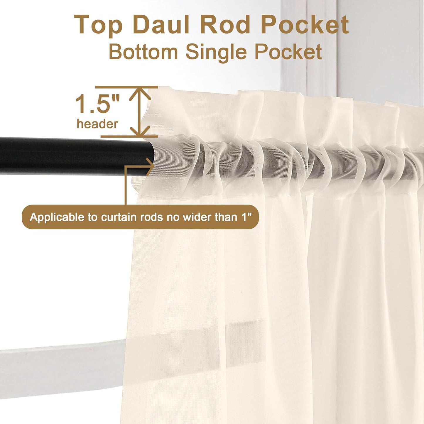 Chyhomenyc Sheer White Valances for Windows 2 Pack, Small Window Curtains for Living Room Bathroom Cafe Laundry Basement, Modern Top Dual Rod Pocket Voile Curtain, 42W x 14L inches, White - Colors A
