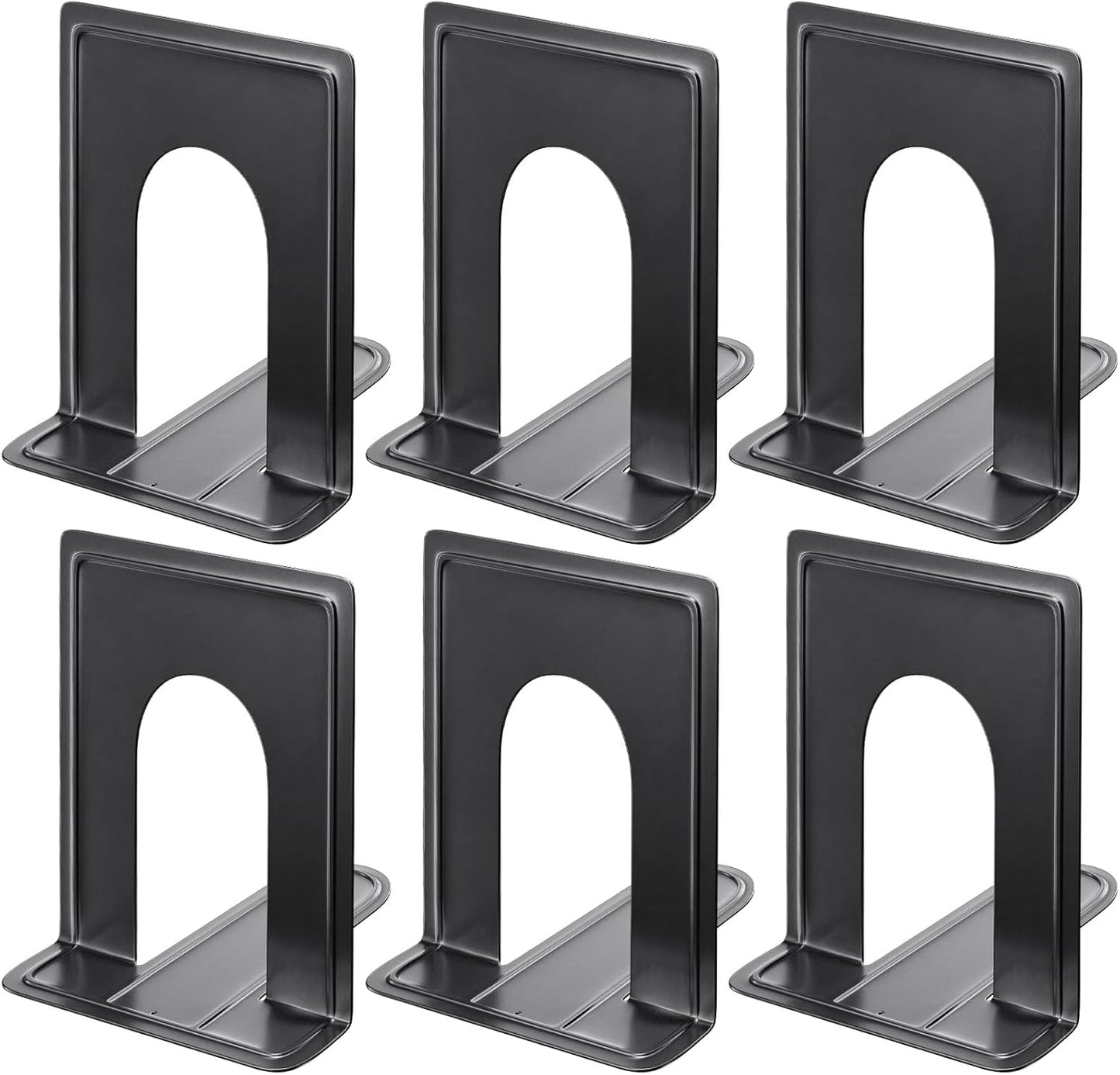 MaxGear Premium Matte Painted Book Ends, Heavy Duty and Sturdy Bookends for Shelves, Office Non-Skid Metal Book End Stopper for Books/CDs/DVDs, 6 x 4.6 x 6 in, Black, 2 Pairs/4 Pieces, Large
