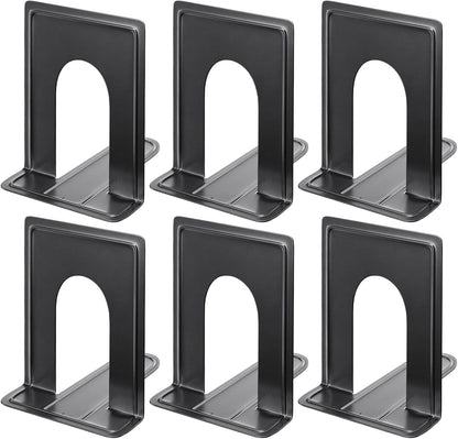 MaxGear Premium Matte Painted Book Ends, Heavy Duty and Sturdy Bookends for Shelves, Office Non-Skid Metal Book End Stopper for Books/CDs/DVDs, 6 x 4.6 x 6 in, Black, 2 Pairs/4 Pieces, Large