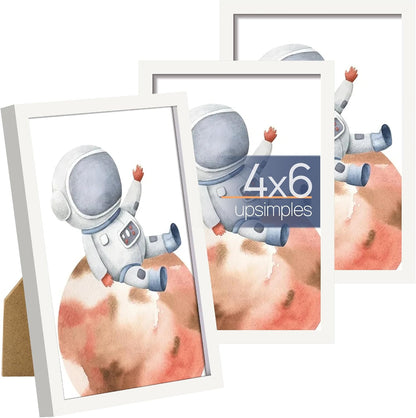 upsimples 5x7 Picture Frame Set of 3, Made of High Definition Glass for 5 x 7 Black Frames, Wall and Tabletop Display Thin Border Photo Frame for Home Décor