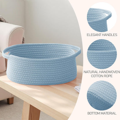 JMvicyroam Woven Basket,Small Rope Storage Bin with Handles & Ribbon Bag, Organizer for Shelves Closets,Gift Basket Empty for Birthday,Books,Dog Toys,White