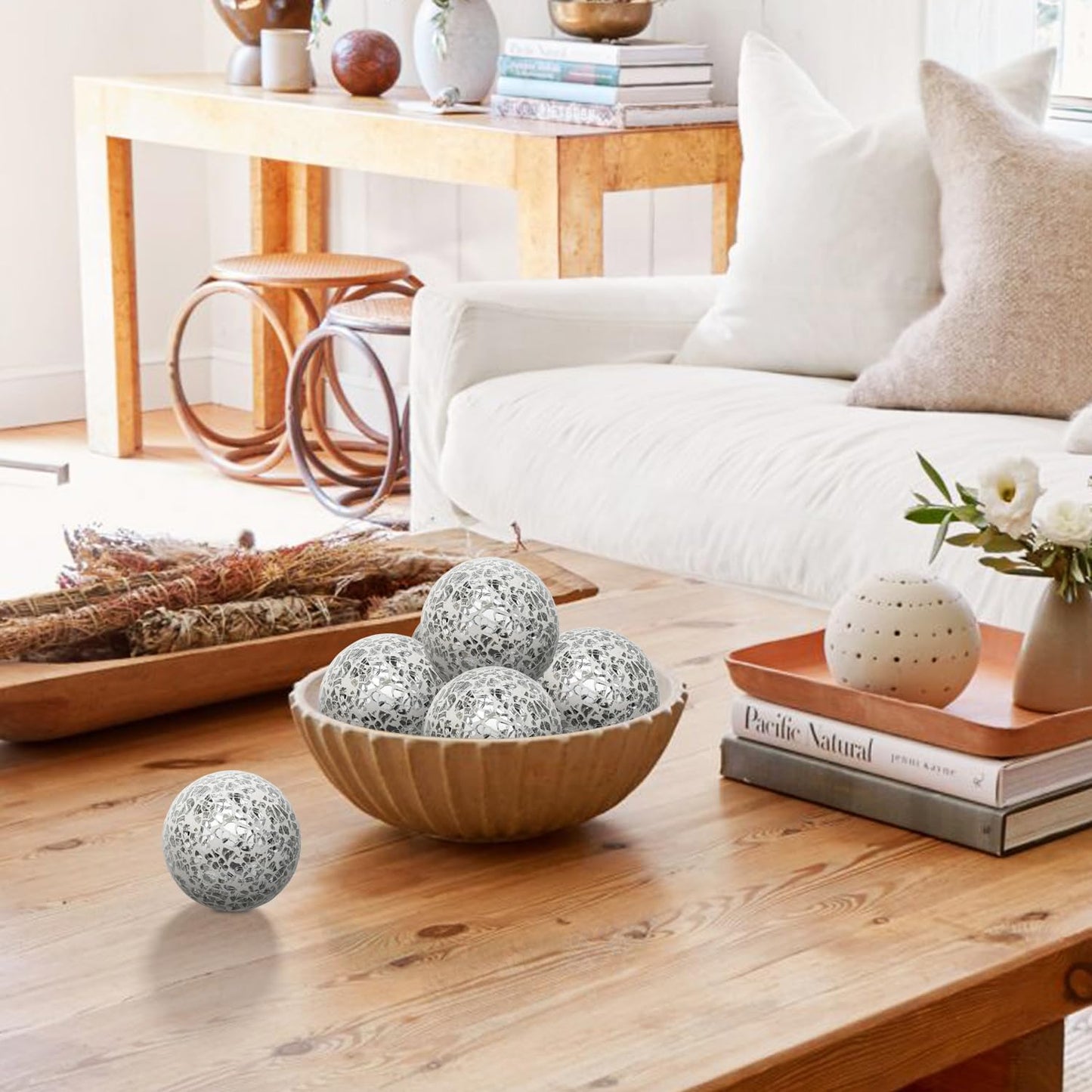 Kesywale 6PCS Decorative Balls Set 2.4 Inches/ 6cm Small Mosaic Spheres Glass Orbs Decorative Balls for Centerpiece Bowls Vases Fillers Dining Coffee Table Wedding Party Decor (Black)