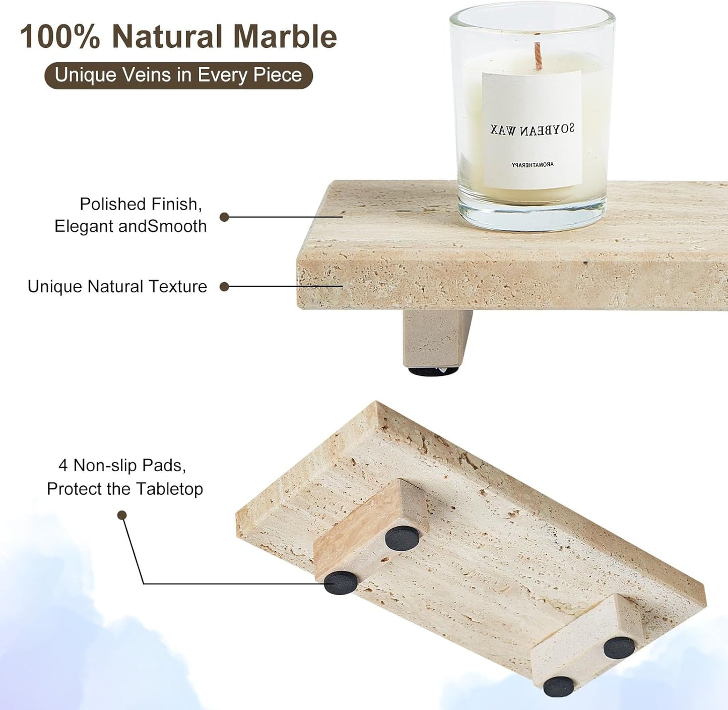 Natural Marble Tray Pedestal Stand – Soap & Jewelry Riser for Bathroom Counter, Kitchen Sink, Vanity Organizer, Decorative Stone Catchall for Perfume, Candles