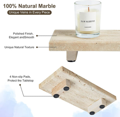 Natural Marble Tray Pedestal Stand – Soap & Jewelry Riser for Bathroom Counter, Kitchen Sink, Vanity Organizer, Decorative Stone Catchall for Perfume, Candles