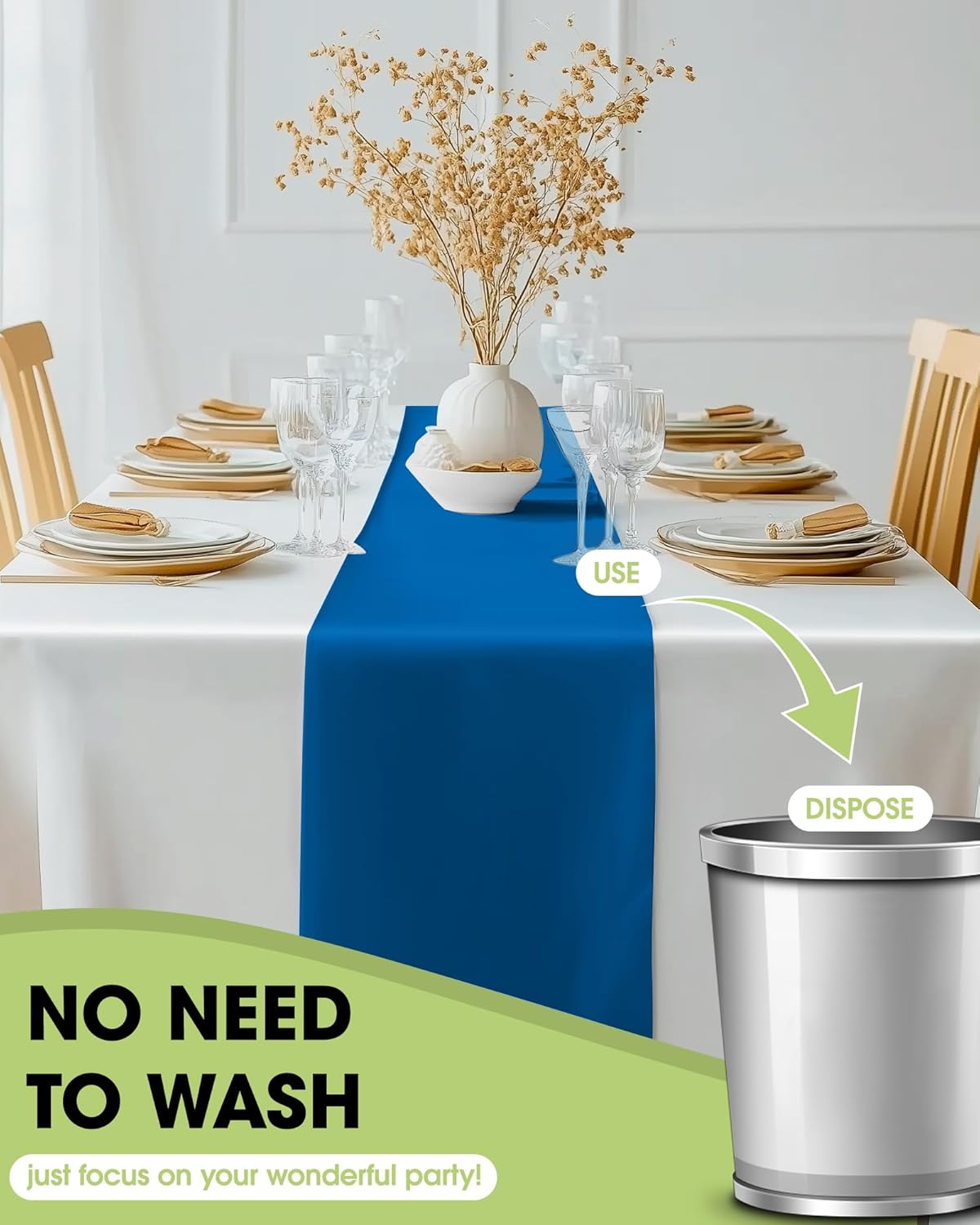 Pureegg Gold Plastic Table Runners - 10 Pack, 14'' x 108'', Water Resistant & Disposable Centerpiece Decorations for Table Cloth, Wedding, Birthday, Holiday, Baby Shower, Party, Home Decor