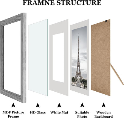 Povrgive Picture Frames, Made of Real Glass and Wooden Frame, Gallery Photo Frames Set of 10 for Collage Wall Decor, Multi Sizes Including 8x10, 5x7, 4x6 for Mounting or Tabletop Display, Wood