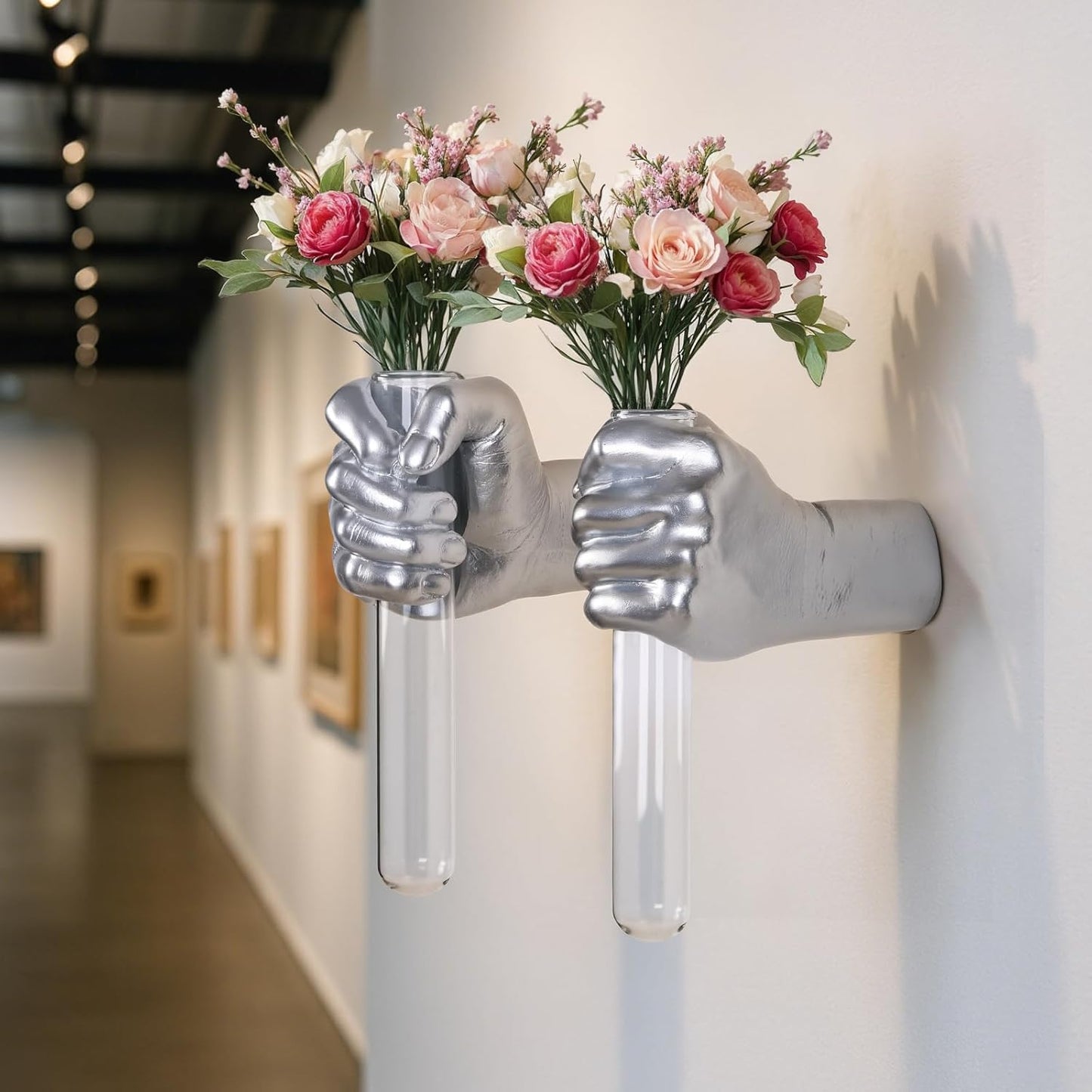 2 Pieces Wall Sculptures, Hands Vase Home Decor, Wall Mount Art Sculpture, Unique Wall Art Statue, Funky Flower Vase Decorations, Modern Eclectic Hanging Decor,Hands Statue (Black)