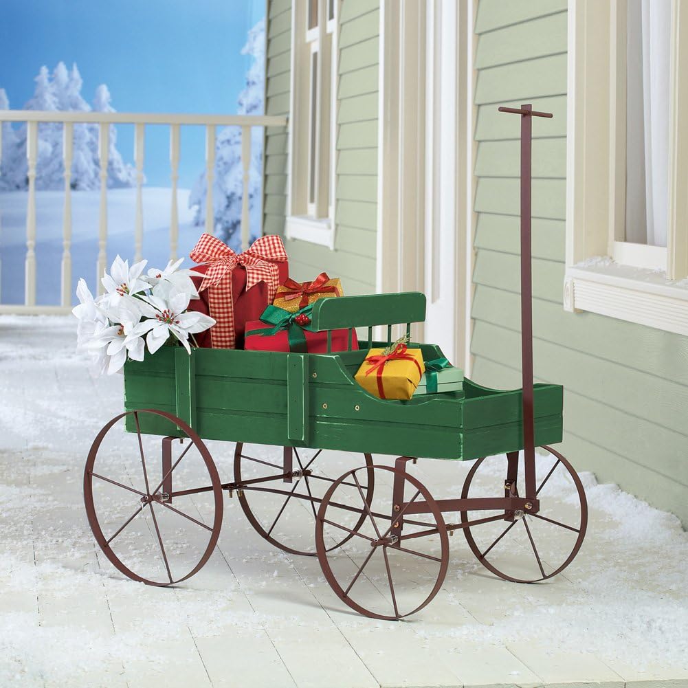 Collections Etc Amish Wagon Decorative Indoor/Outdoor Garden Backyard Planter, Red