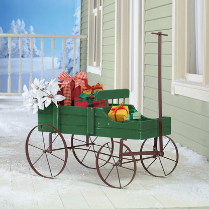 Collections Etc Amish Wagon Decorative Indoor/Outdoor Garden Backyard Planter, Red