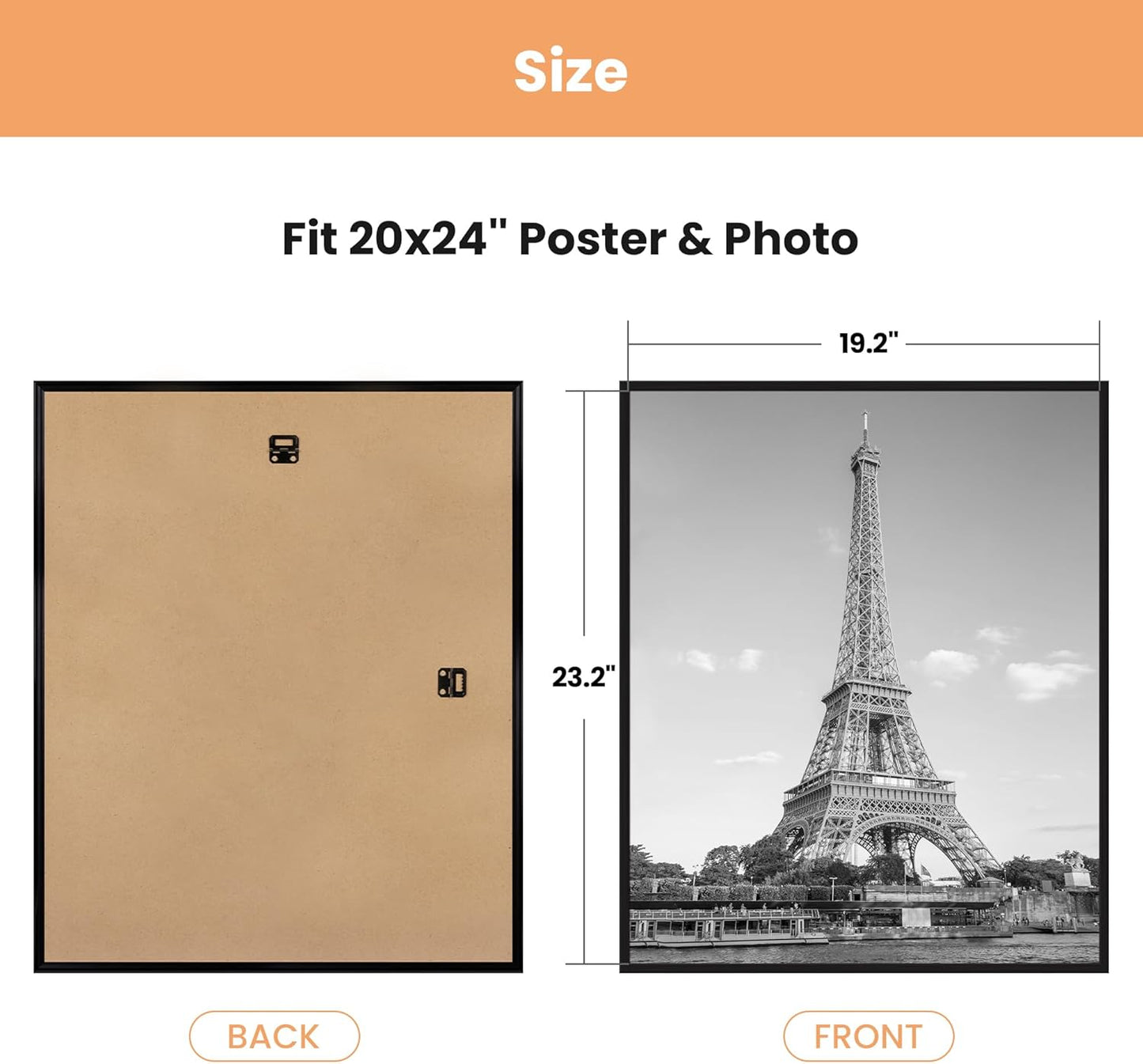 upsimples 24x36 Poster Frame Black 3 Pack, Scratch-Proof Picture Frames 24 x 36 for Photo Gallery - Slide-In Strips, Horizontal or Vertical Wall Mounting