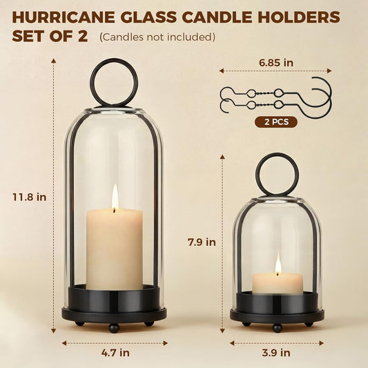 5"&4" Hurricane Glass Candle Holders, Hanging Brass Metal Candle Holder for Pillar Candles Table Coffee Table Decor Interior Decoration