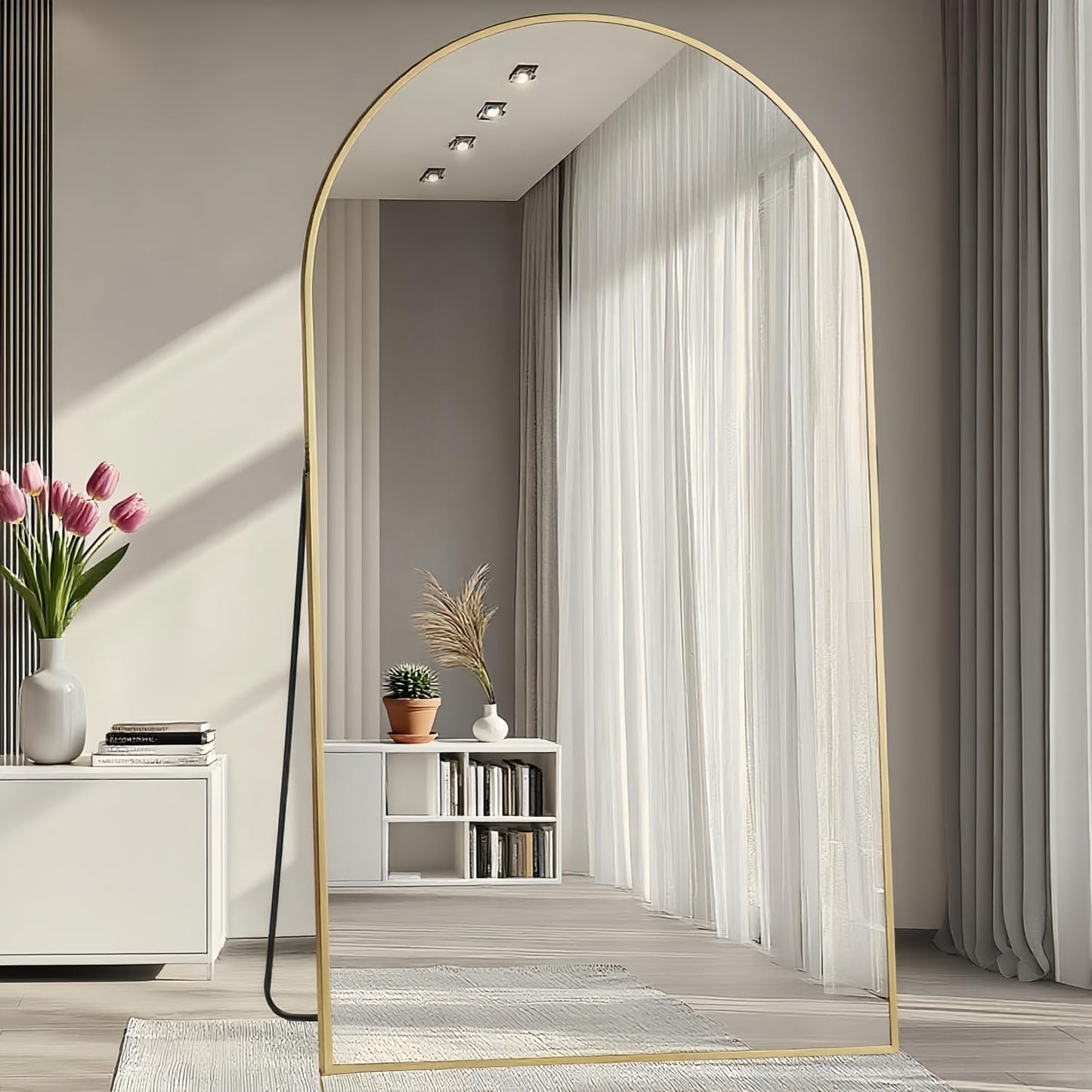 Prywot Arched Full Length Mirror, 70"x26" Free Standing Floor Mirror, Modern Full Body Mirrors with Stand, Wall Mirrors with Aluminum Alloy Frame for Bedroom,Living Room, Gold