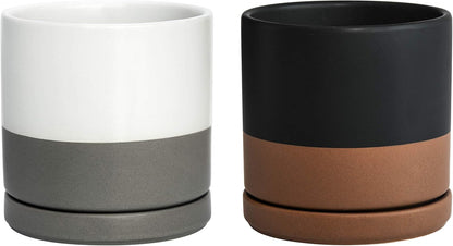 D'vine Dev Set of 2 Plants Pots, 6.5 Inch Ceramic Planter Pot for Plants with Drainage Hole and Saucer, White, 94-V-C-1
