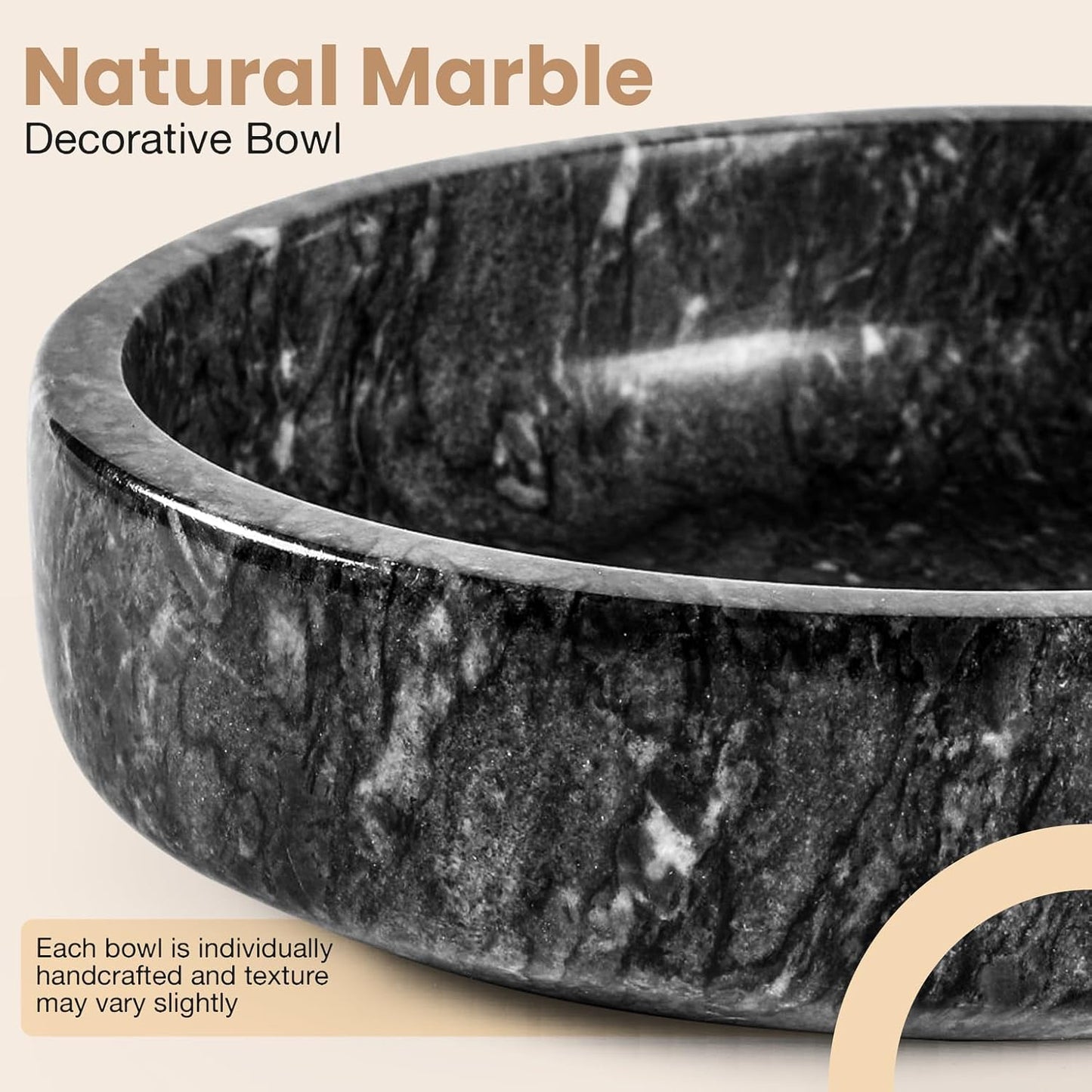 FNTSTICGOODS Travertine Decorative Bowl - 7.8” Diameter & 2” Height - Key Bowl for Entryway Table - Organic Modern Centerpiece - White/Gray