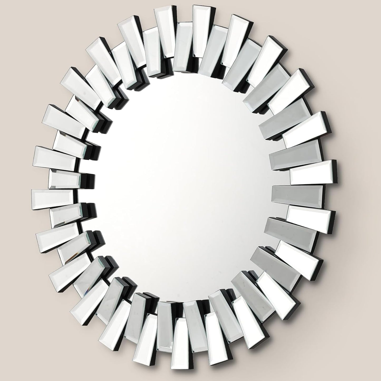 QDSSDECO Round Mirror Sunburst Wall Mirror 24" Beveled Edge Frameless for Living Room Bathroom Bedroom Entryway Decor