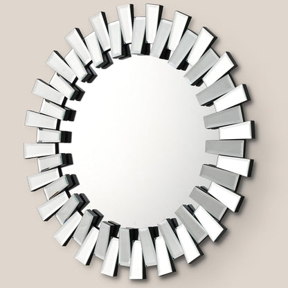 QDSSDECO Round Mirror Sunburst Wall Mirror 24" Beveled Edge Frameless for Living Room Bathroom Bedroom Entryway Decor