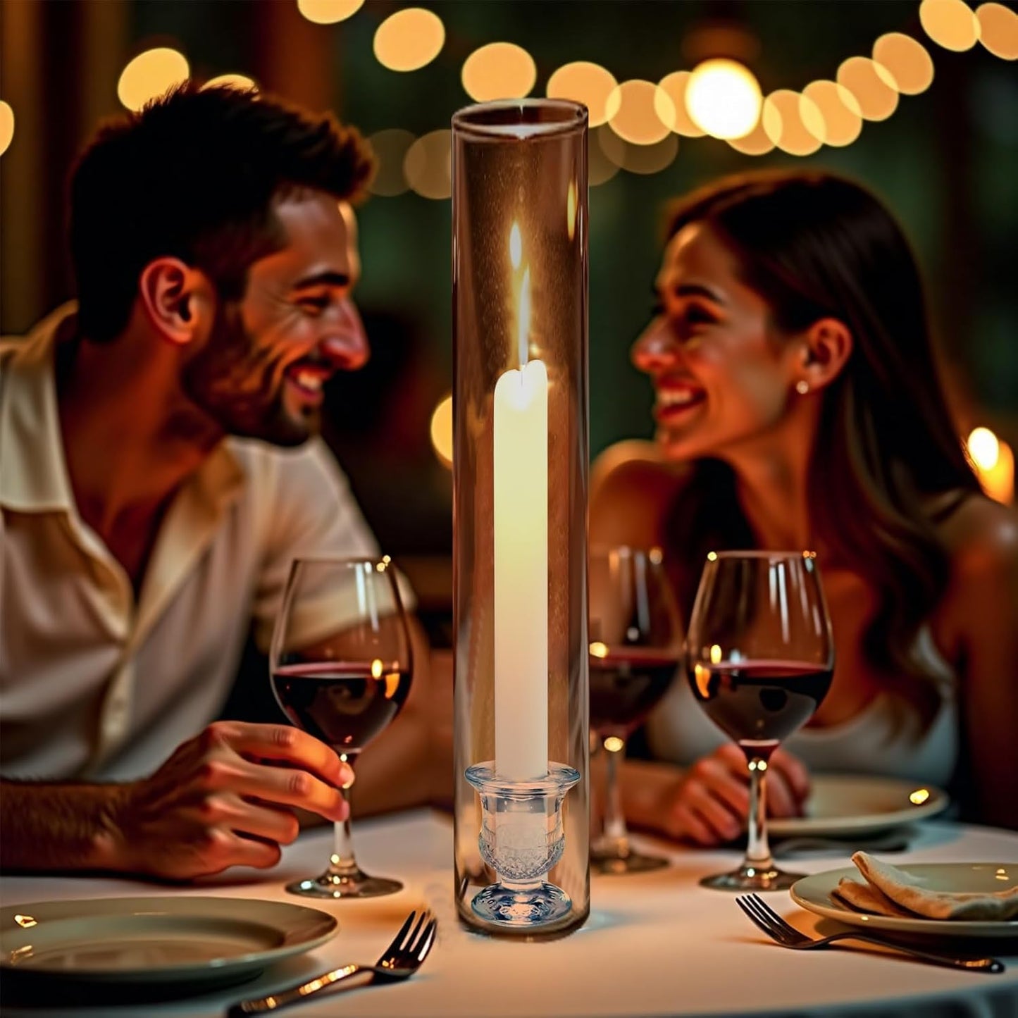 12-Pack Glass Hurricane Candle Holders - 13.78" Tall Clear Open-Ended Cylinders for Pillar Candles - Includes 2.36" Taper Candlestick Holders - Wedding, Event & Home Decor Centerpieces