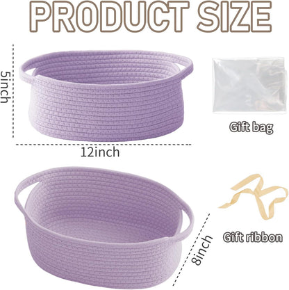 JMvicyroam Woven Basket,Small Rope Storage Bin with Handles & Ribbon Bag, Organizer for Shelves Closets,Gift Basket Empty for Birthday,Books,Dog Toys,White