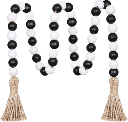 Meplait Wood Bead Garland, 39in Farmhouse Beads with Tassels for Tiered Tray Decor
