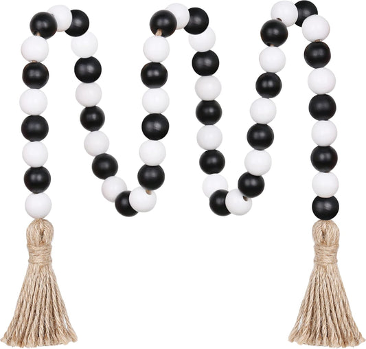 Meplait Wood Bead Garland, 39in Farmhouse Beads with Tassels for Tiered Tray Decor