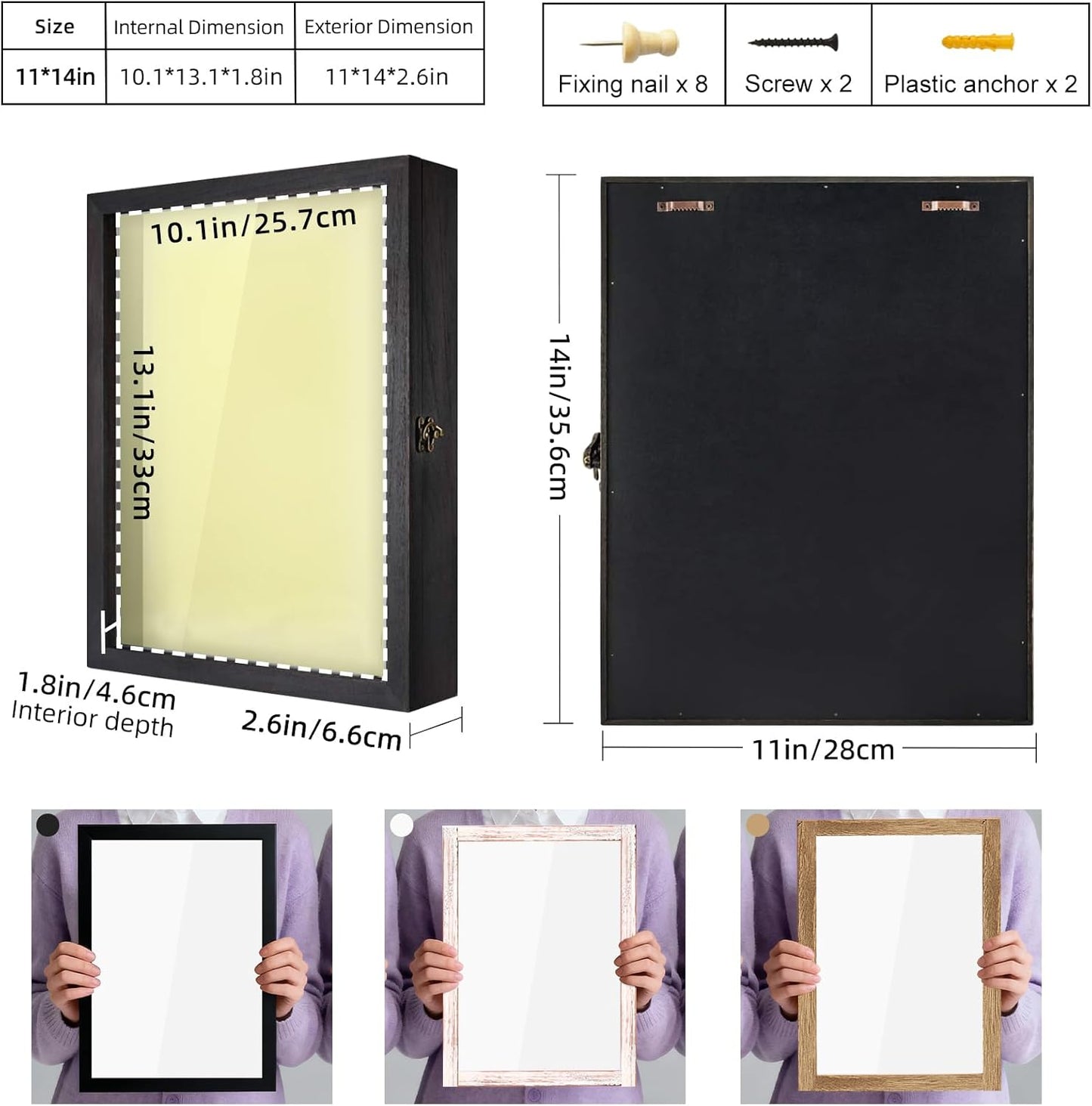 TJ.MOREE Shadow Box Frame 8 x 10 Shadowbox Display Case Picture Frame with Linen Back Memorabilia Bouquet Medals Military Photos Memory Box