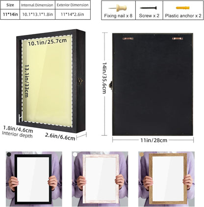 TJ.MOREE Shadow Box Frame 8 x 10 Shadowbox Display Case Picture Frame with Linen Back Memorabilia Bouquet Medals Military Photos Memory Box