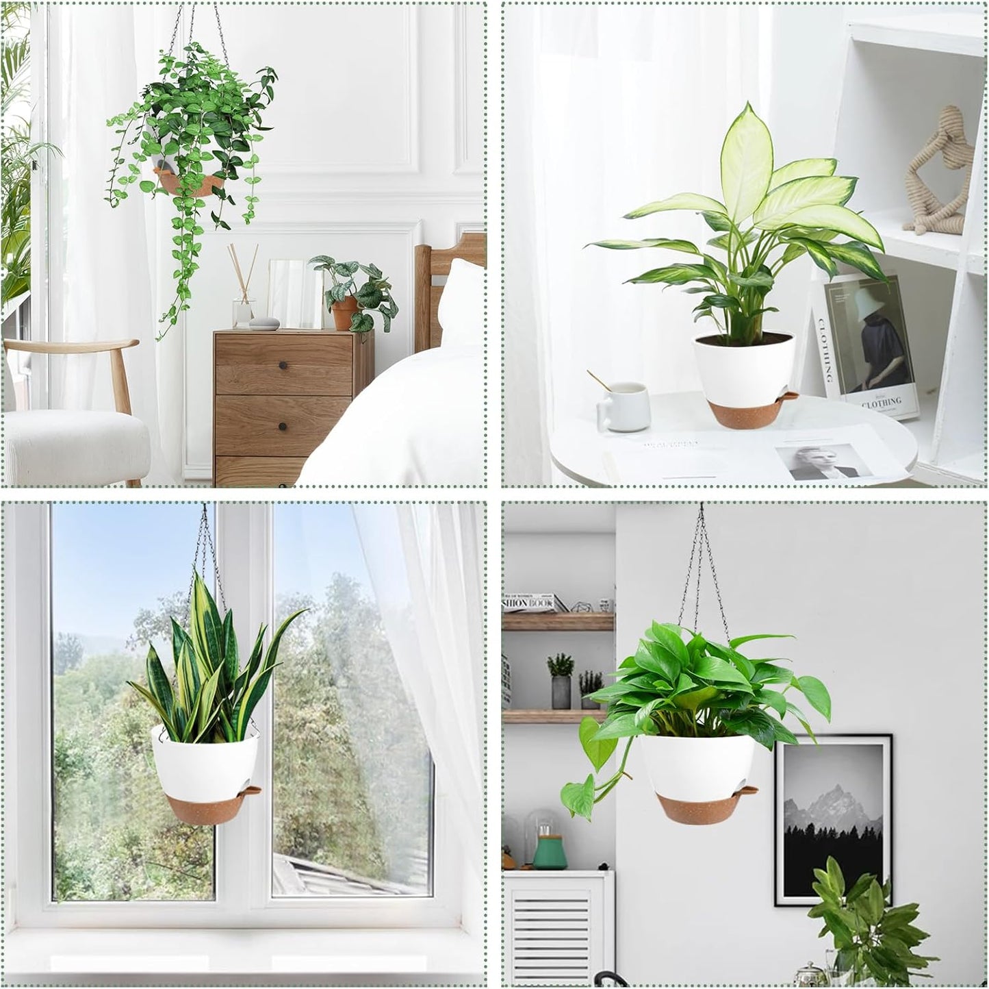 Vanslogreen Hanging Planters for Indoor Outdoor Plants, 2 Pack Self Watering Hanging Pot with Drainage Holes & Removable Tray (Black, 8'')