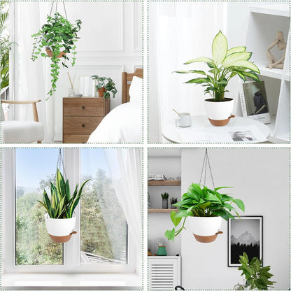 Vanslogreen Hanging Planters for Indoor Outdoor Plants, 2 Pack Self Watering Hanging Pot with Drainage Holes & Removable Tray (Black, 8'')