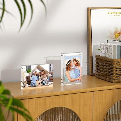 AITEE 4x6 Acrylic Picture Frames 3 Pack, 20% Thicker Block, Clear Picture Frames Freestanding Double Sided Magnetic Acrylic Lucite Frameless Transparent Square Frame Gift for Desktop Display