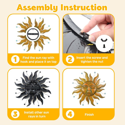 Large Metal Sun Wall Decor Outdoor, 27 Inch Sun and Moon Decor Metal Wall Art, 3D Sun Wall Decor for Patio Garden Yard Fence Bedroom Living Room Decoration