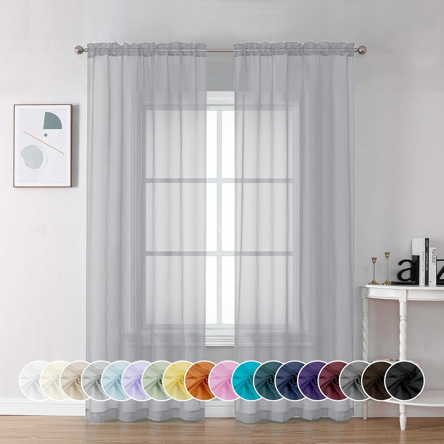 Chyhomenyc Sheer White Valances for Windows 2 Pack, Small Window Curtains for Living Room Bathroom Cafe Laundry Basement, Modern Top Dual Rod Pocket Voile Curtain, 42W x 14L inches, White - Colors B