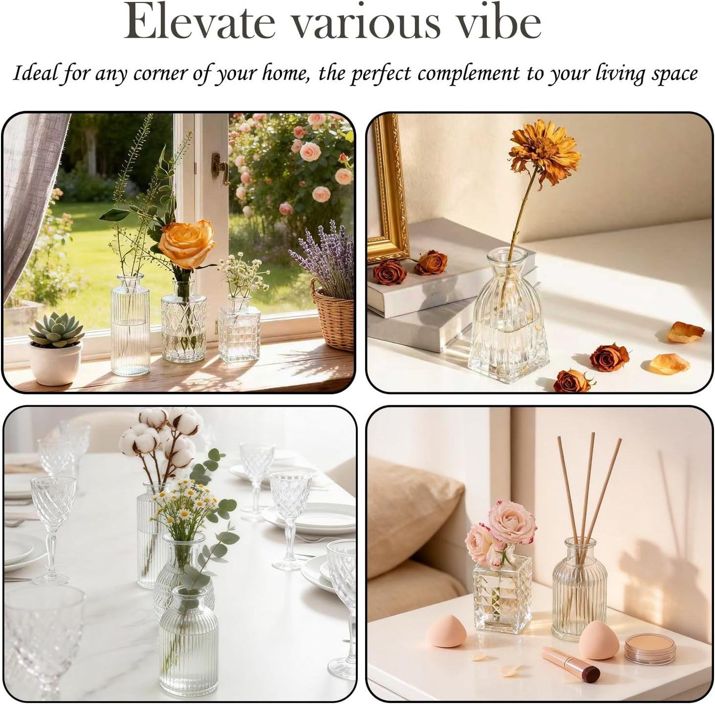 Clear Glass Bud Vase Set of 12 Pcs,Small Bud Vases in Bulk,Glass Crystal Flower Vases Table Centerpieces for Party Event Wedding Decor Baby Shower Decorations (Clear, 12 Pcs)