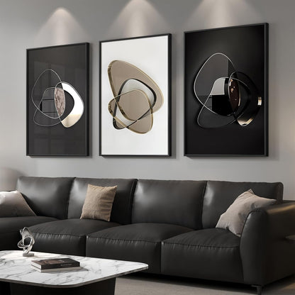 Framed Modern Luxury Gold Wall Art, Set of 3 Piece Contemporary Paintings Artwork for Walls, Golden Prints Pictures with Gold Frame, Wall Decor for Living Room, Hallway, Bedroom, Office 16x24 Inch