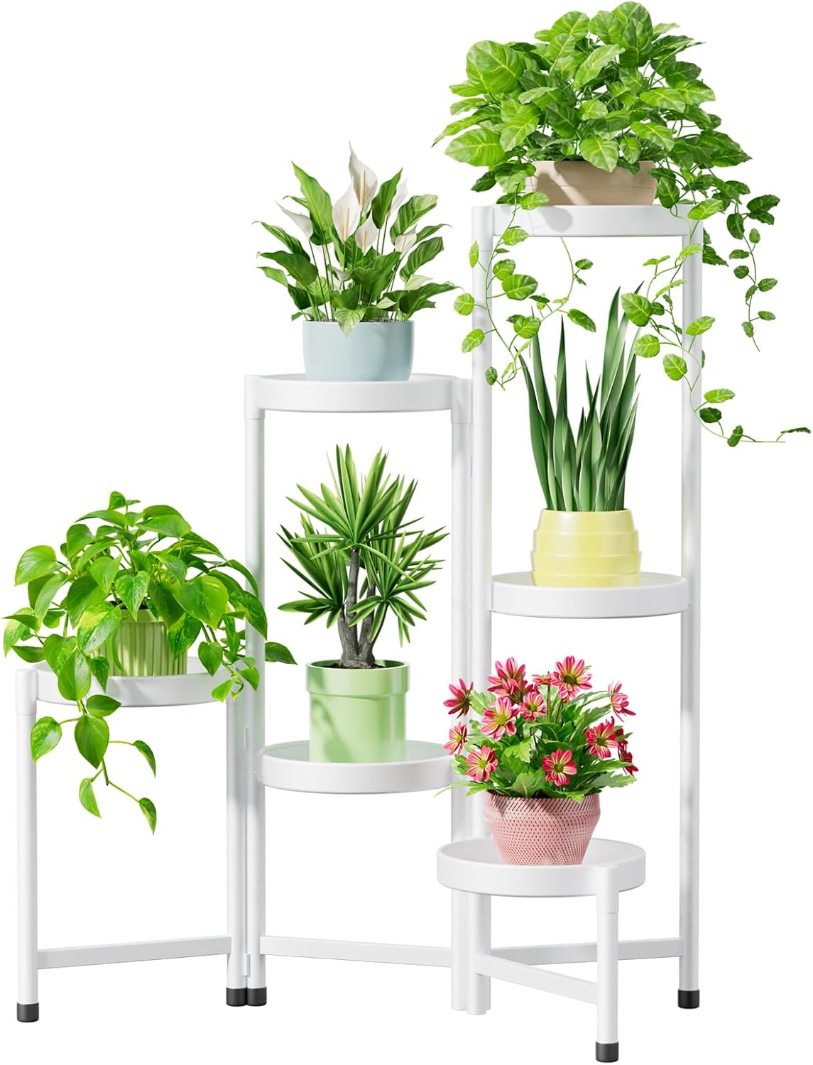 iDavosic.ly Plant Stand Indoor Outdoor, 5 Tier Corner Metal Flower Display Holder Shelf, Folding Tall Orchid Rack for Patio Balcony Porch Garden Living Room House, Black